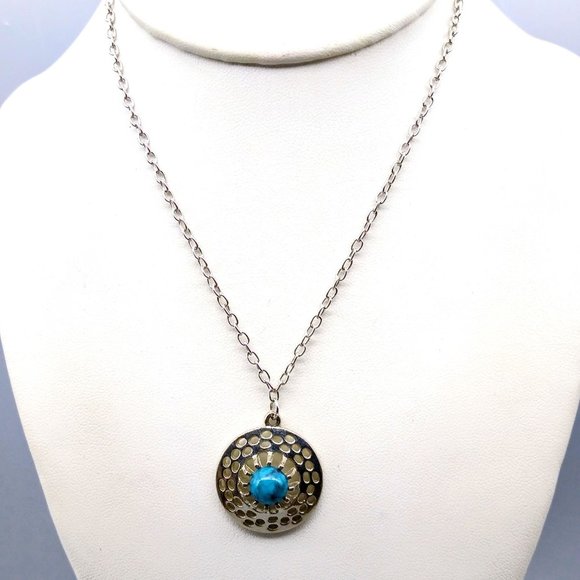 Sarah Coventry Aztec Pendant Necklace, Turquoise Lucite Vintage Medallion - Picture 1 of 5